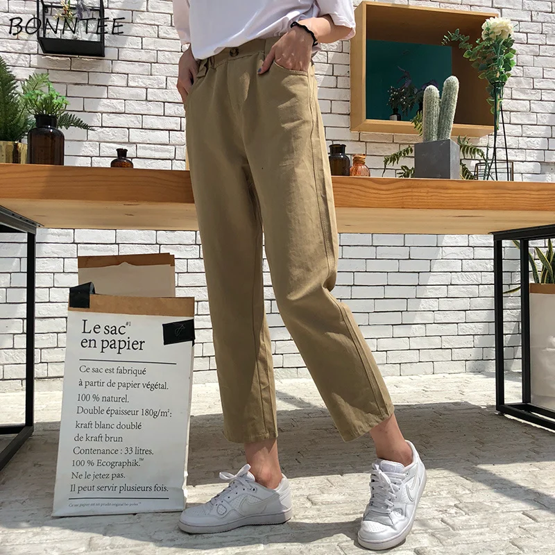 

Брюки женские с эластичным поясом, универсальные свободные штаны на одной пуговице, на молнии, в Корейском стиле, белые модные шикарные до щ...