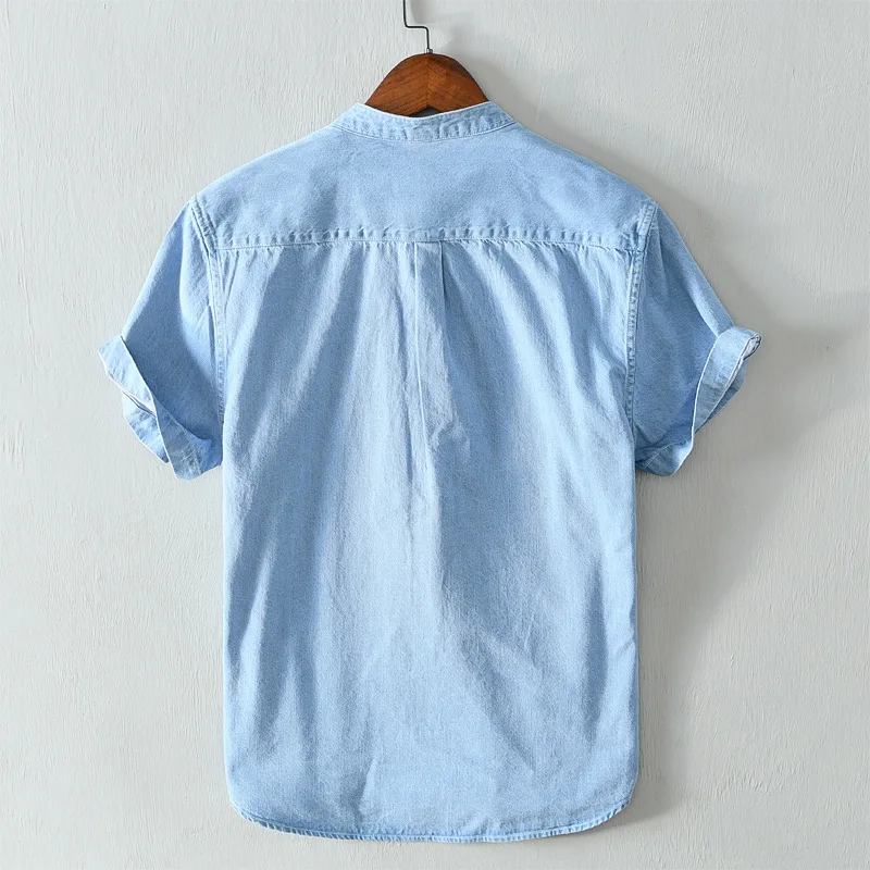 Рубашка мужская джинсовая с коротким рукавом рубашка вышивкой