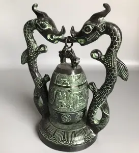 China bronze archaize double dragon bell crafts statue