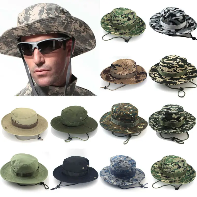 

Men Women Sun Hat Bucket Cargo Safari Bush Boonie Fishing Hiking Cap Wide Brim