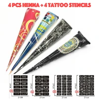 4pcs black and red indian henna tattoo paste cone set waterproof tattoo for women waterproof temporary tattoos and body art new