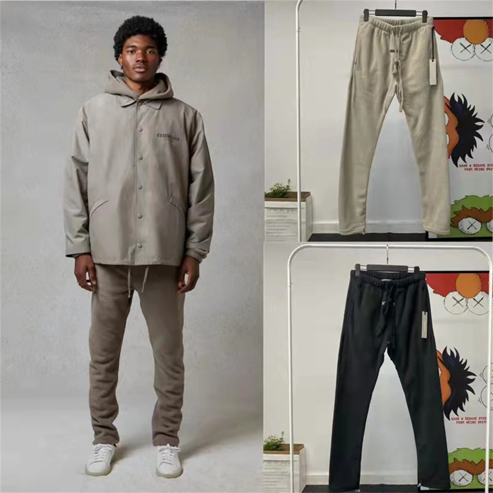 KANYE winter new tide ESSENTIALS rocking velvet trousers warm lace-up men's pants women high street sweatpants casual 1:1 | Мужская