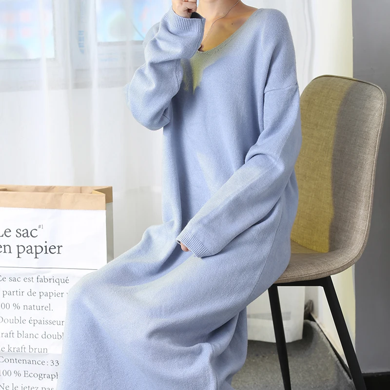 Женское вязаное платье-свитер ALKMENE свободное вечернее платье с длинным рукавом и