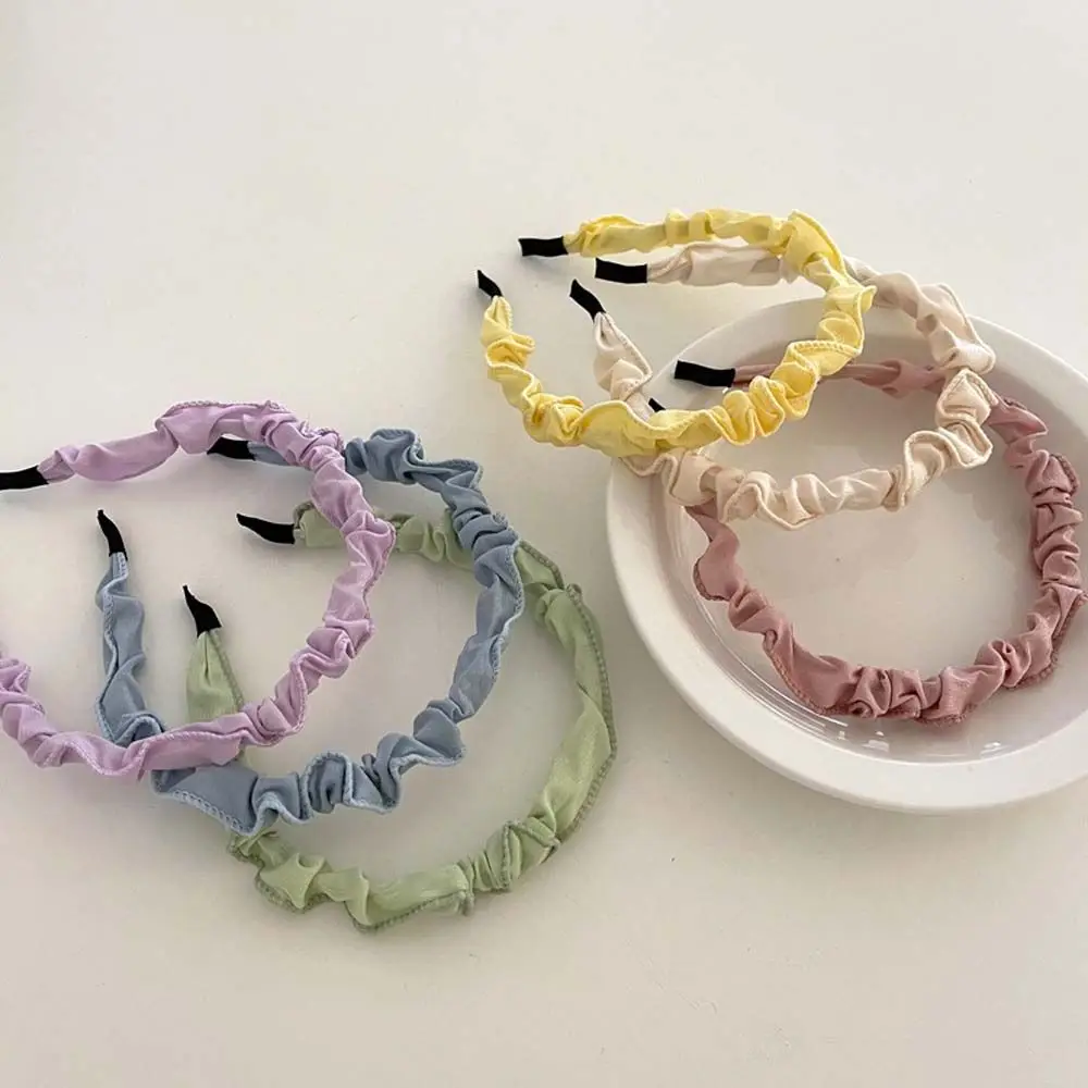 

Simple Temperament Korean Shiny Women Sweet Hair Accessories Fold Headband Solid Color Fabric Hair Hoop