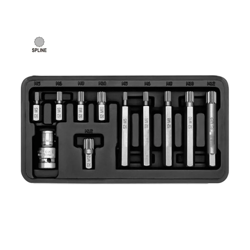 11 in 1 30mm&75mm Torx Screwdriver Bits 12 Point Spline M5 M6 M8 M10 M12 10mm Hex Shank Impact Bit with 1/2 Drive Socket Adapter