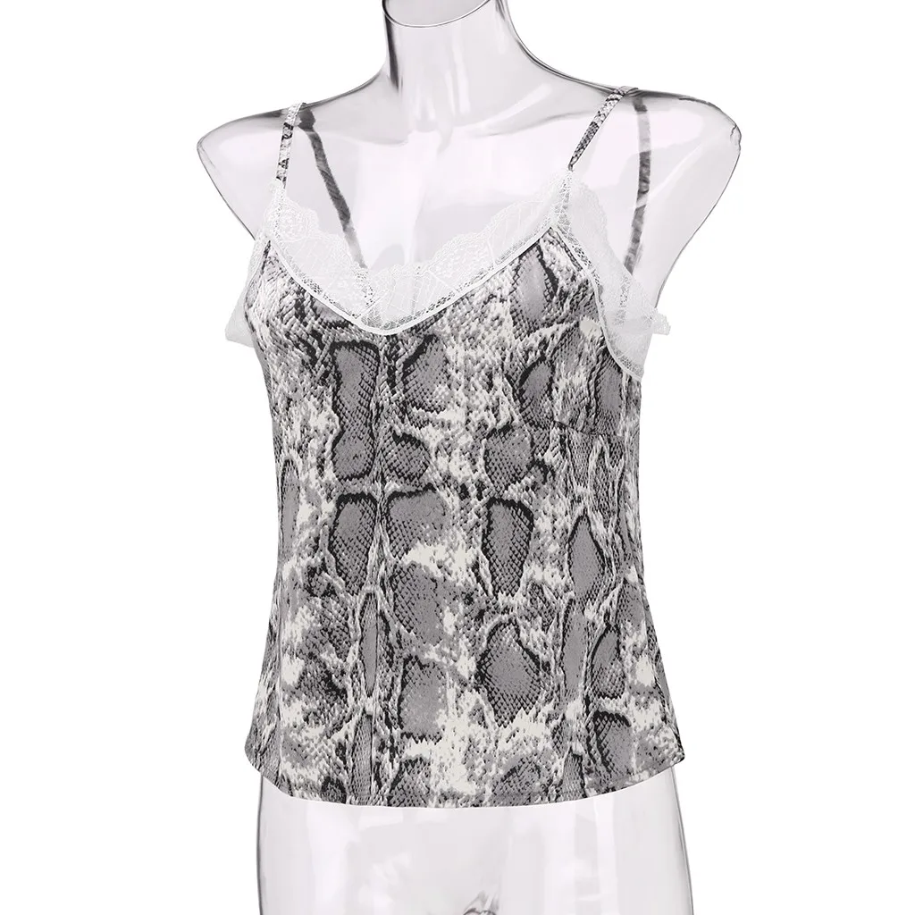 Женский атласный жилет со змеиным узором без рукавов с v-образным вырезом