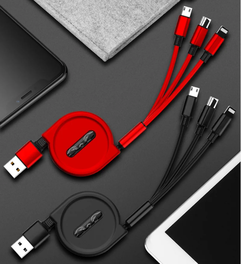 3 в 1 Выдвижной USB кабель для зарядки iPhone X 8 Samsung S9 120 см|Кабели мобильных телефонов| |