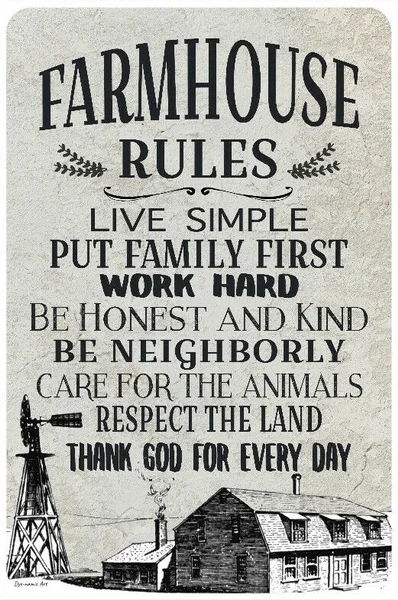 

Farmhouse Rules Sign - Farm Sign - Home Decor Farmhouse Decor 12x8 Metal Sign