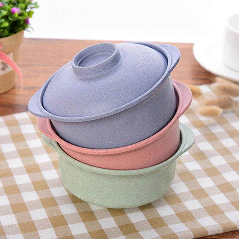 

Wheat Straw Instant Noodles Bowl New Soup Food Container with Lid Kitchen Tableware Insulation for Anti-hot Rice Bowl Dinnerware