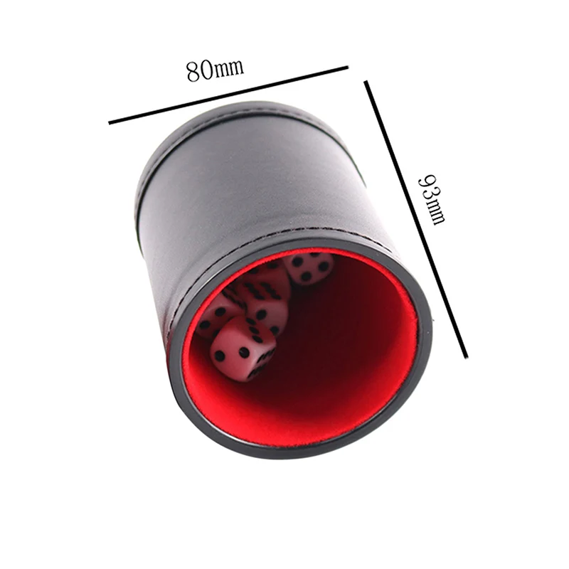 

Double Layer Dice Cups New Black PU Leather Red Flannel Dice Cup Bar Game Supplies With 6pcs Dices