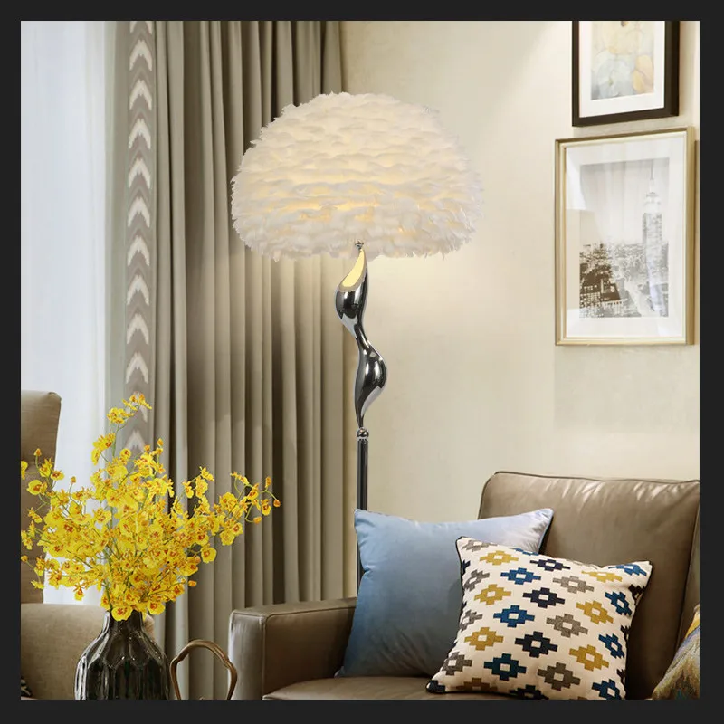 Скандинавская Роскошная Напольная Лампа с белыми перьями современный