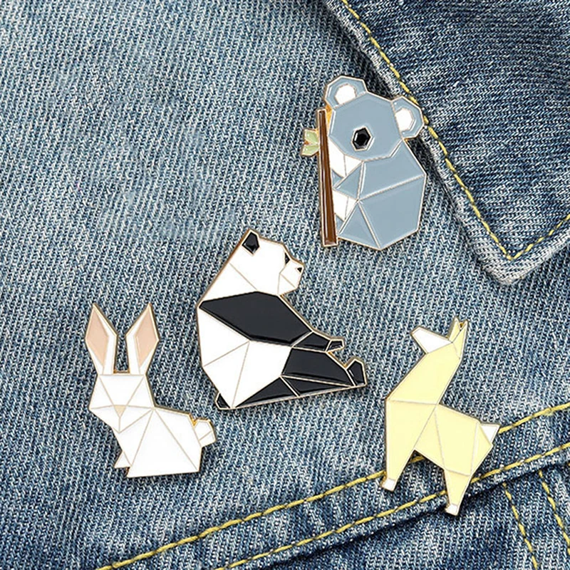 

Origami Animal Enamel Pin Custom Fox Panda Koala Alpaca Rabbit Brooch Bag Clothes Lapel Pin Badge Cartoon Jewelry