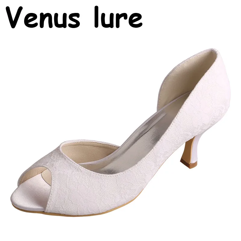 

Venus lure White Shoe Laces for Women Peep Toe 6.5CM Heel Bridal Pumps