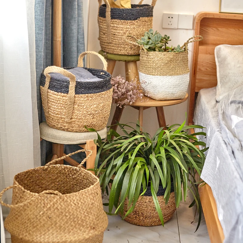 Нордическая Соломенная Корзина переносная плетеная корзина для пикника зеленая