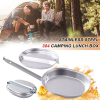 2 in 1 frying pan and plate camping mess kit outdoor travel metal cookware military cooking pan box camping accessories