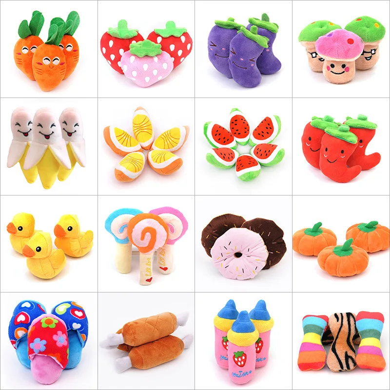 1 шт. щенок пищащая плюшевая собака жевательная игрушка маленькие собаки овощи