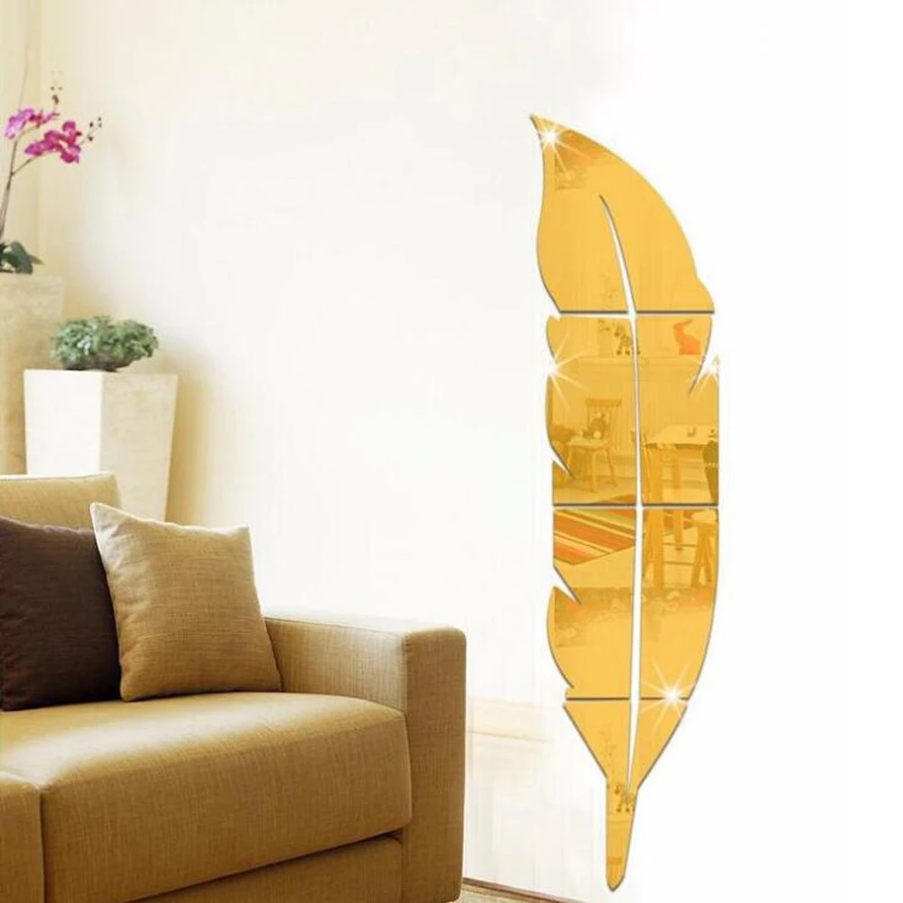 

3D Mirror Wall Sticker DIY Feather Wall Sticker for Living Room Art Home Decor Vinyl Decal Acrylic Sticker Mural Wall Decoration