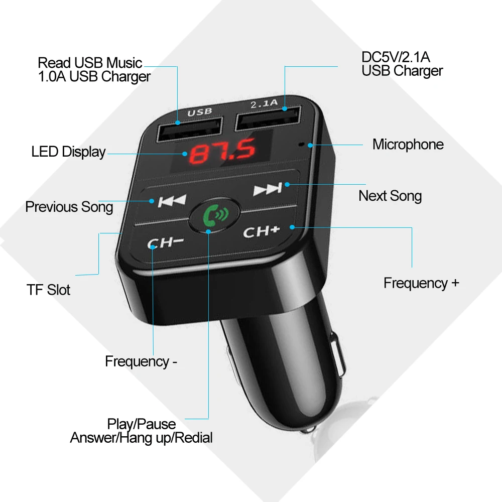 Автомобильный FM-передатчик Bluetooth 5 0 с USB-портом для быстрой зарядки Toyota Corolla Avensis