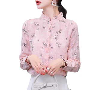 Женские весенне-осенние хлопковые блузки, рубашки, женские водолазки с принтом на пуговицах, с длинным рукавом, Элегантные повседневные топы DD9048