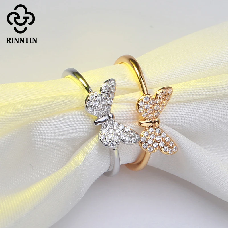 Rinntin изящные кольца из стерлингового серебра 925 пробы с бабочкой для женщин и