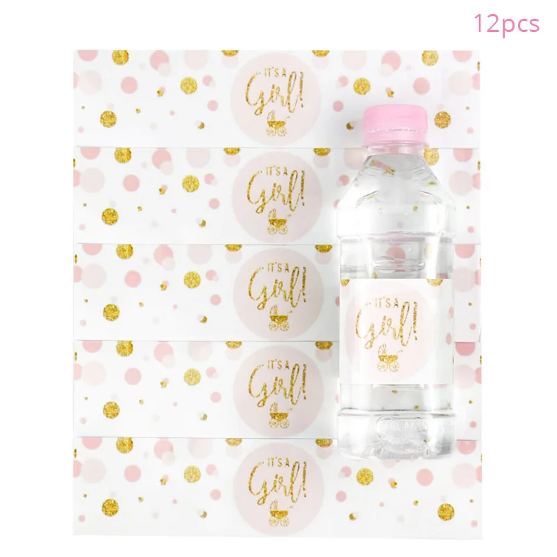 12pcs bottle sticker Пол раскрывает Baby Shower мальчик или девочка бумажная фоторамка Фото будка Babyshower фото реквизит крестины 1 день рождения украшения - Цвет: 12pcs bottle sticker