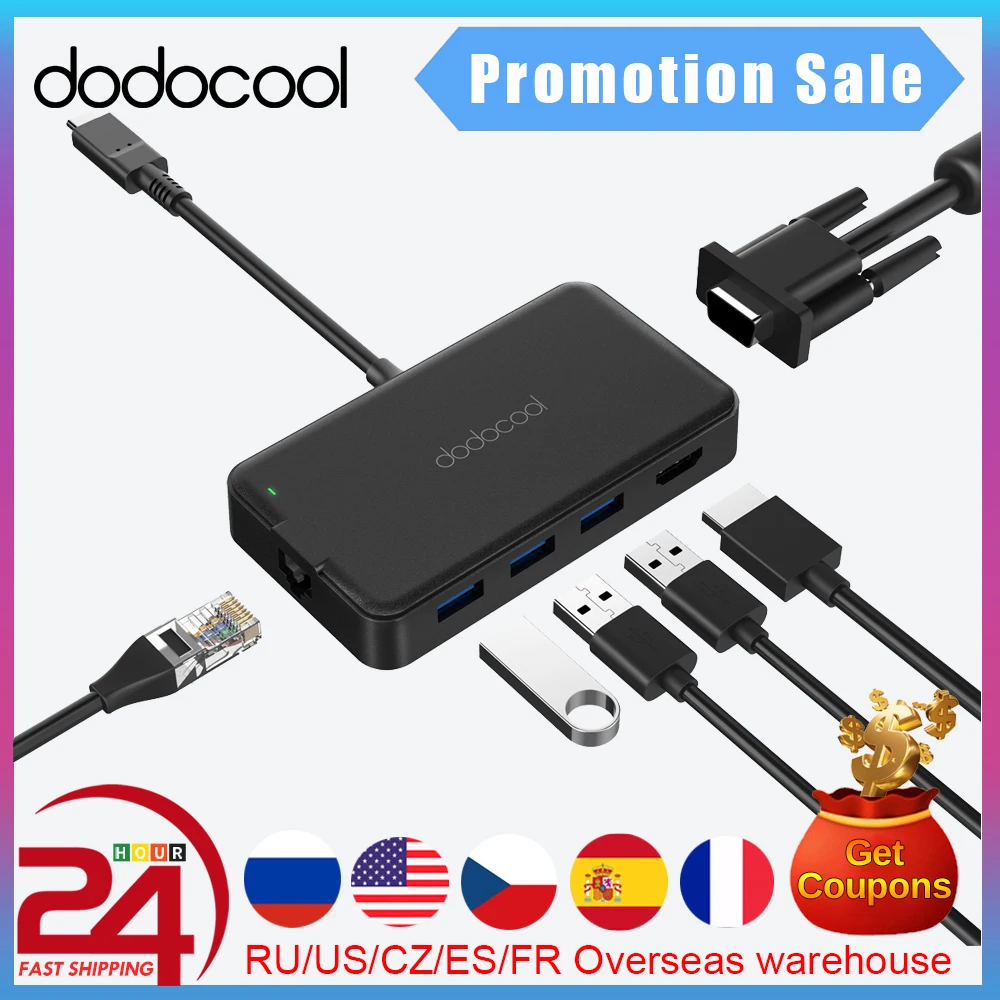 USB хаб dodocool 7 в 1 многофункциональный концентратор C с 4K видео HD/VGA 3 0 портами типа