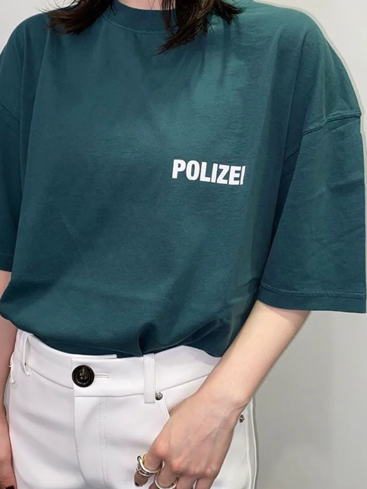 

oversized t shirt Green VETEMENTS POLIZEI T-shirt Men Women Police Text Logo Print Tee Back Embroidered Letter VTM Tops
