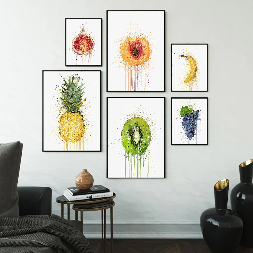 

Nordic Canvas Painting Wall Art Picture Watercolour Fruit and Vegetable Poster and Print Dining Room Kitchen Living Room Decor
