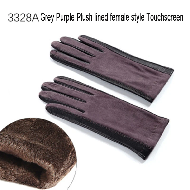 3328 greypurpe woman Женские перчатки из натуральной кожи осень-зима плюс бархатные Утепленные перчатки для вождения из замши овчины женские TE3328 - Цвет: 3328 greypurpe woman