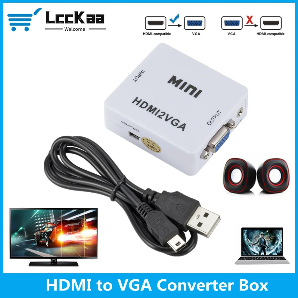 LccKaa HD 1080P совместимому с HDMI к VGA конвертер аудио HDMI2VGA В комплект поставки входит