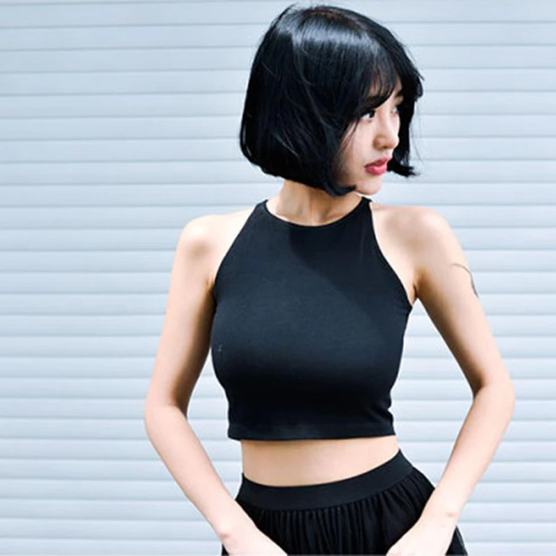 

Hot Sale Women Tank Tops Summer Women Sleeveless Cropped Tops Sexy Fitness Bandage Short Tanks Female Black T Shirt