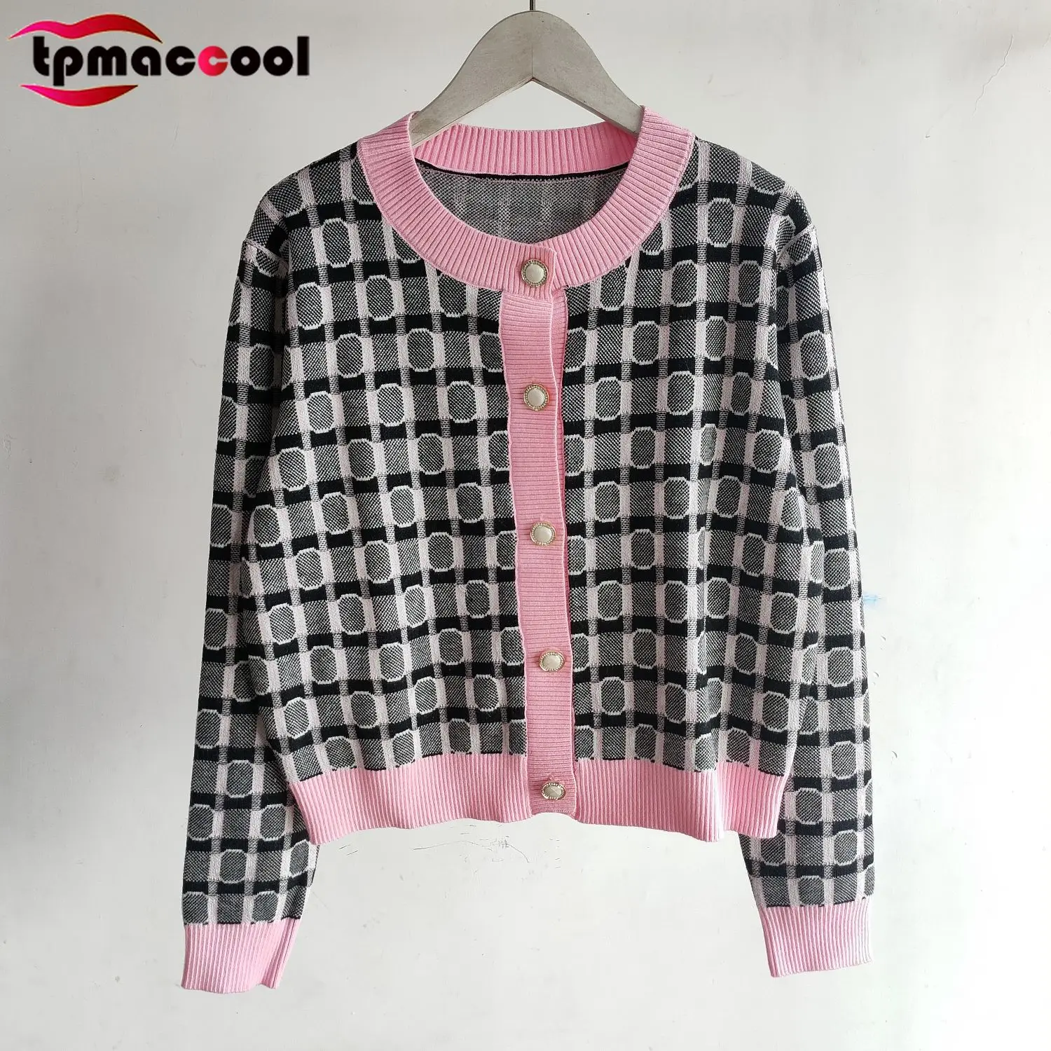 

Designer Fashion Fall 2021 Cardigan Women Long Sleeve Branded Wool Blended Elegant Circle Jacquard High-End Sweater Cardigans