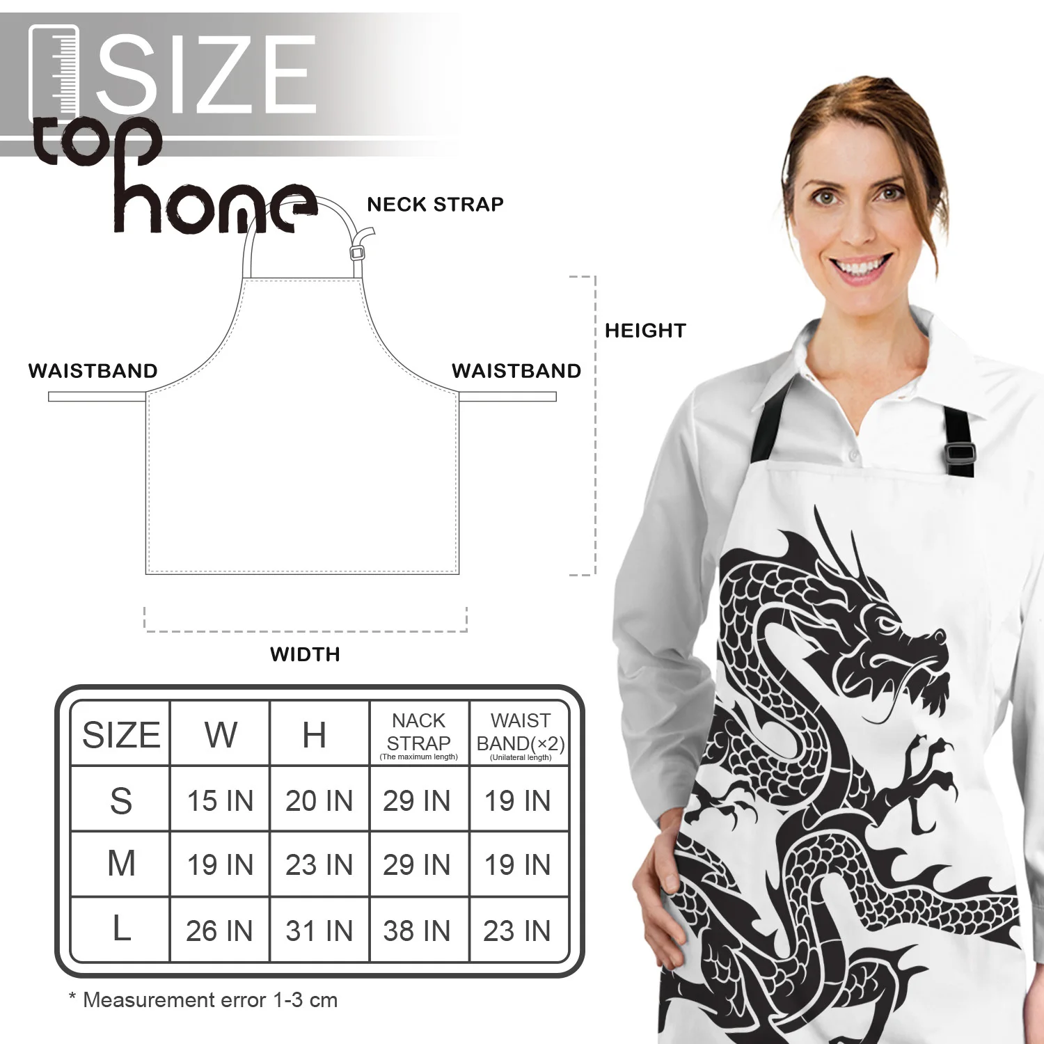 Tophome Кухонный Фартук простой черный белый дракон китайский миф удобные фартуки