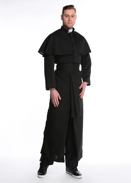 

Halloween Carnival Priest Nun Missionary Costume for Men Women All Black Medieval Cosplay Party Stage Performance Costume Anime