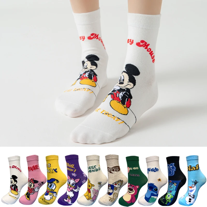 3 Pairs Casual Korea Women socks Cute Kawaii long socks Cartoon Mickey Minnie Donald Winnie Cotton socks girl socks Size 35-42