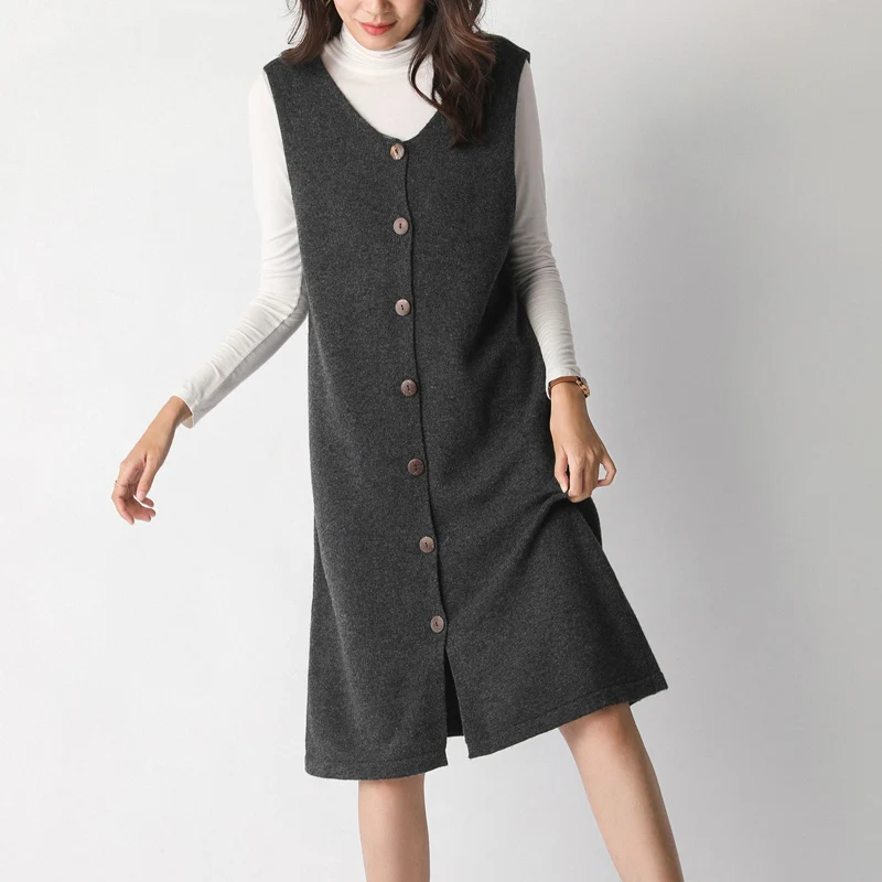 Женская Длинная трикотажная юбка жилет Осеннее модное длинное кашемировое