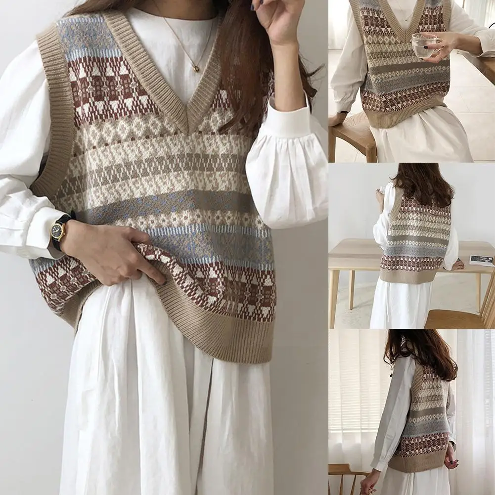 

Женский трикотажный жилет без рукавов, Повседневный пуловер с V-образным вырезом, большие размеры, осень-весна, sw T7X2