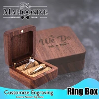 wood engagement ring bearer box rustic custom bride groom wedding ring box pillow engraved name square gift wooden jewelry box