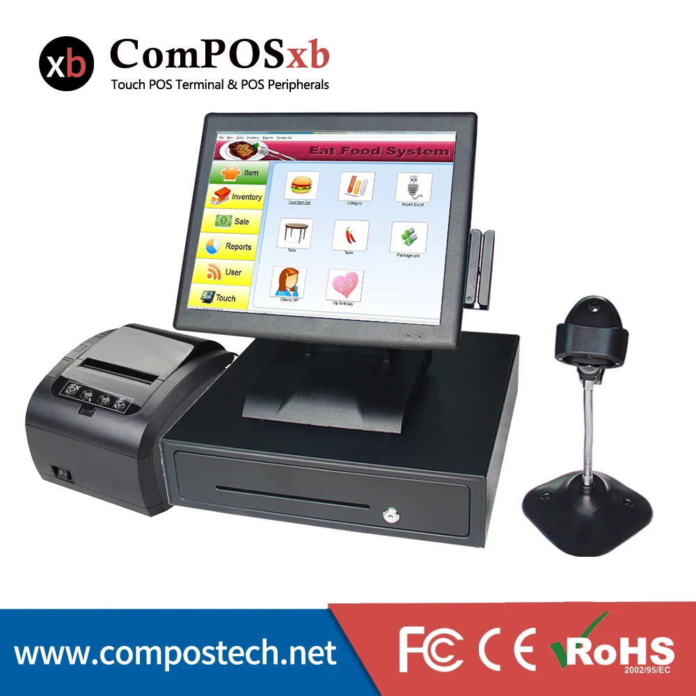 

EPOS LED POS PC Terminal wholeset buili-in card reader wtih printer barcode scanner cash drawer Cash Register pos hardware