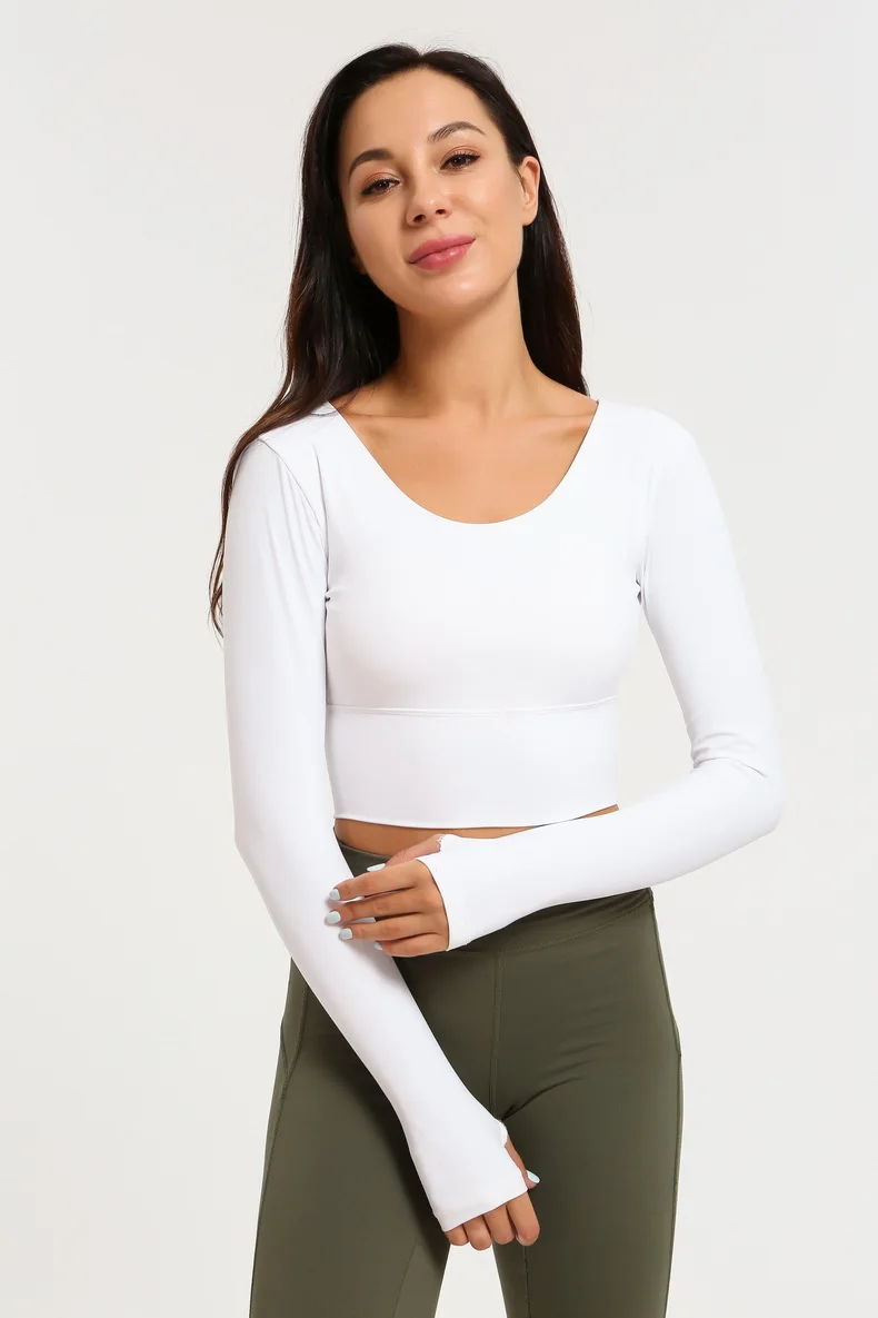 Сзади крест Slim Fit спортивные шорты для занятия йогой для женщин с длинным рукавом Плюс Размер Топы Тренировки Фитнес короткий Модный Топ стиль футболки