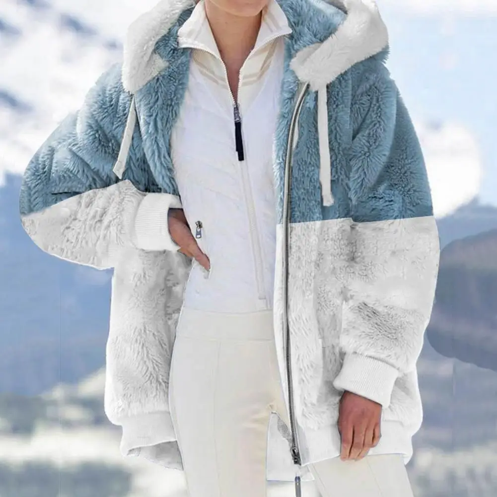 

Зимняя женская жакет, кардиган, кофта с застежкой-молнией, флисовая куртка с длинным рукавом, плюшевые Лоскутные цветные женские топы с капю...