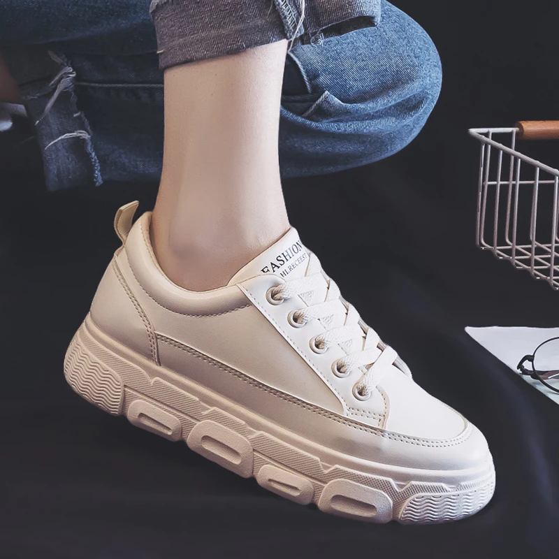 

New Spring Women Shoes Lace-up White Shoes Woman Pu Leather Solid Color Female Casual Shoes Women Sneakers Zapatos De Mujer