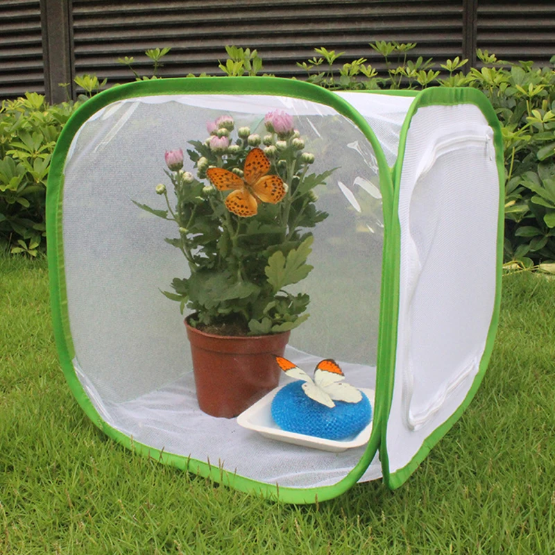 

1PC Hot Green collapsible insect cage Mesh Insect Habitat Cage Butterfly Mantis Stick Breeding Zipper Cages Net Cloth