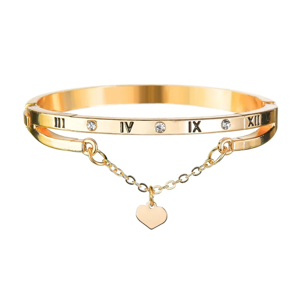 

Charmsmic Stainless Steel Heart Bracelets & Bangles Gold Silver Color Roman Number Engraved Metal Mens Arm Bands Jewelry