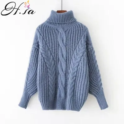 

H.SA Pull Femme 2021 Women Winter Turtleneck Sweaters Thick Warm Batwing Sleeve Pull Jumper Women Twisted Pullovers Sweater Top