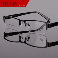 bclear classic half rim alloy eyeglasses frame brand designer business men frame spectacle glasses spring hinge on acetate legs