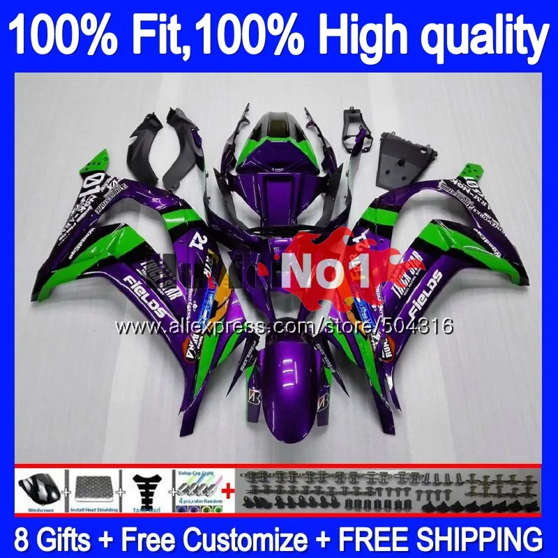 Инъекция для KAWASAKI ZX 10R 1000CC ZX10R 11 12 13 14 15 74MC.22 ZX1000 CC 2011 2012 2013 2014 2015 фиолетово зеленый