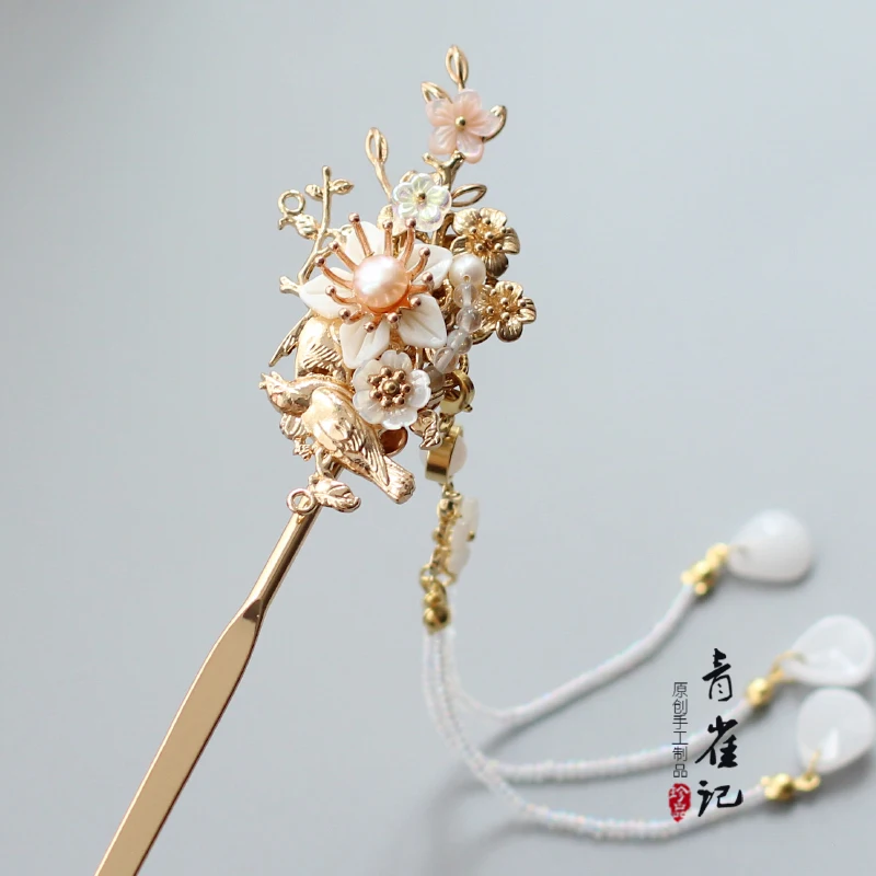 Китайский винтажный ручной работы золотой жемчуг кисточка заколка для волос