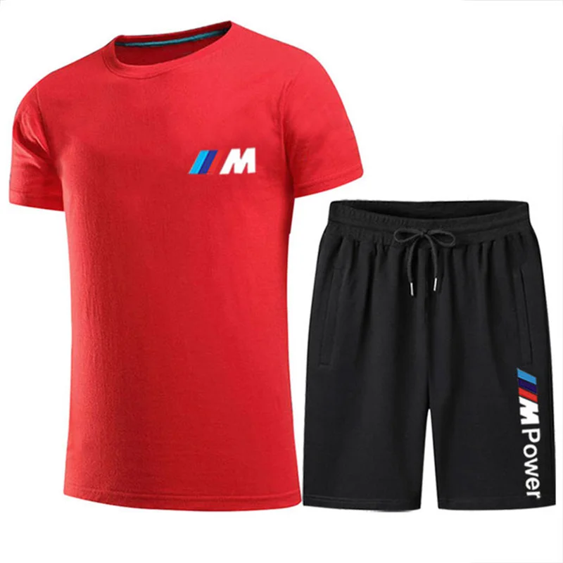 

2021 summer new men's printed T-shirt suit men's exercise fitness short-sleeved leisure sports two-piece suit