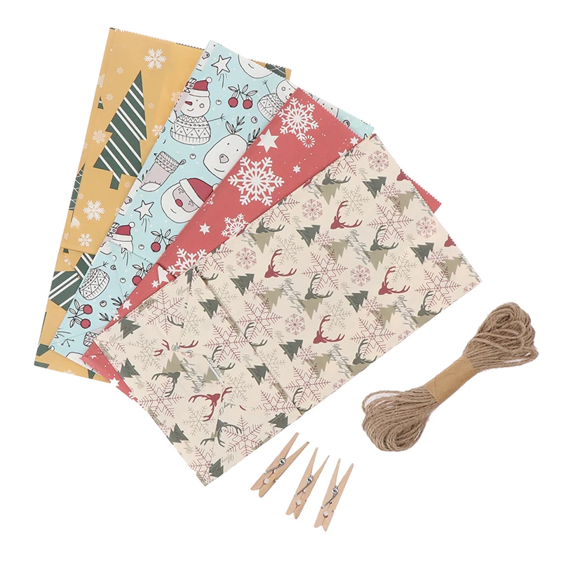 

24Pcs Christmas Kraft Paper Gift Bag Santa Claus Elk Candy Cookies Bag Decor